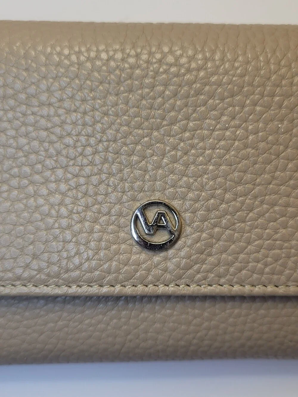 Valentina Taupe Pebbled Leather Trifold Wallet NWOT